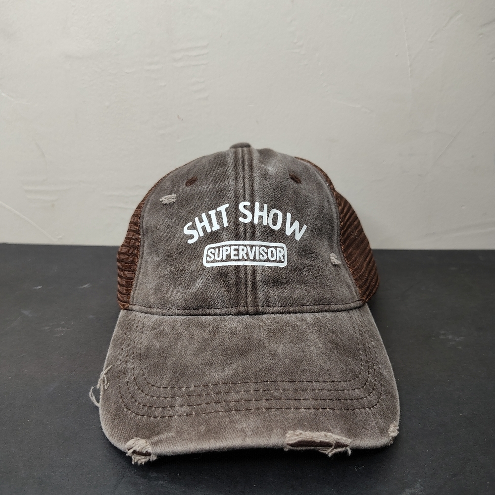 Supervisor Hat Cap Snap Back Brown Mesh‎ Distressed Panel Golf Work Party